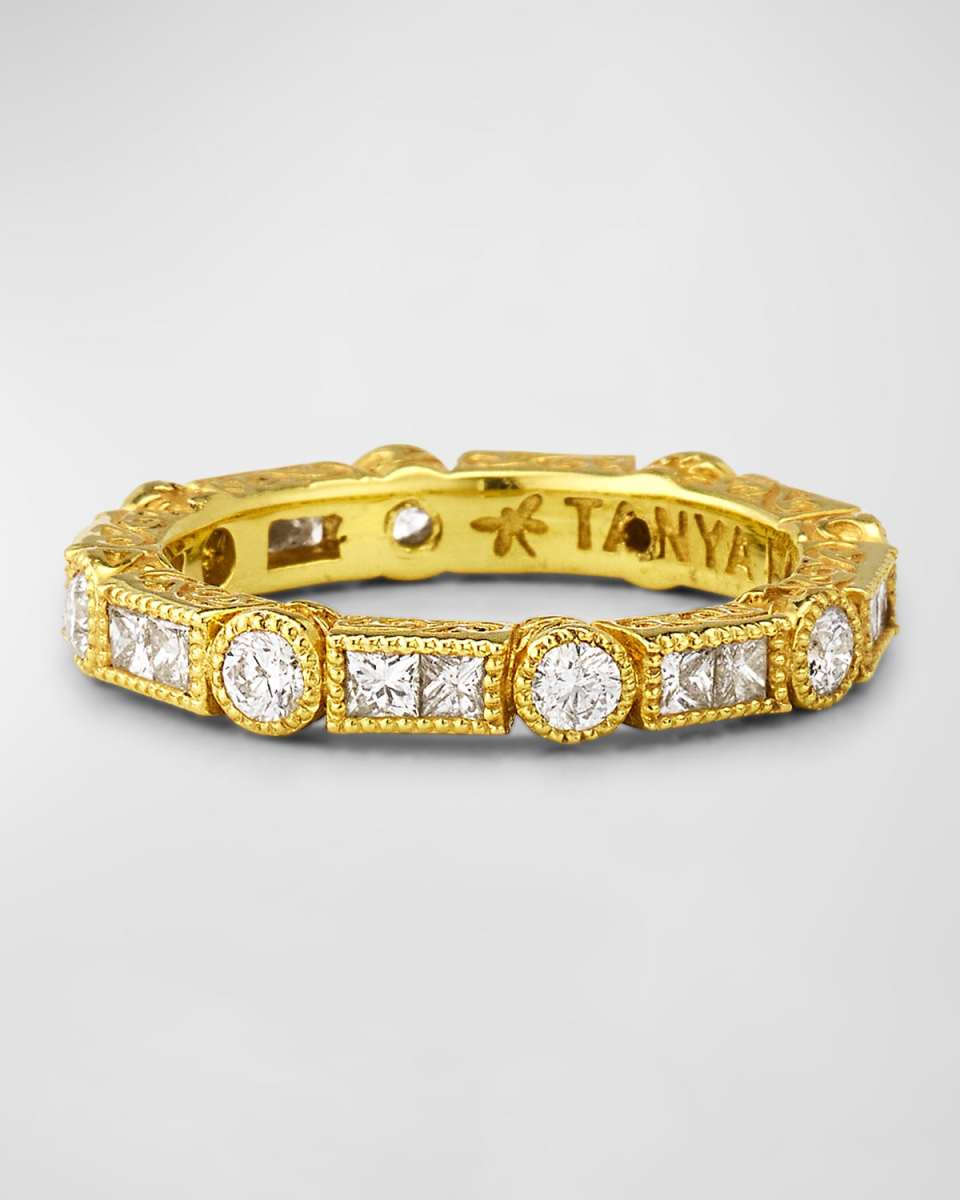 Modern Etruscan Diamond Eternity Bezel Stack Ring